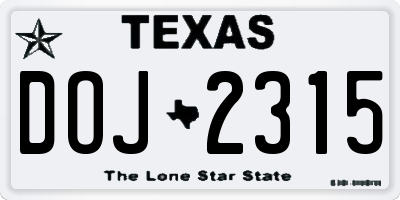 TX license plate DOJ2315