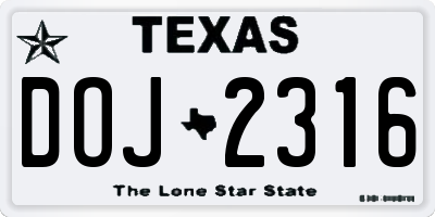 TX license plate DOJ2316