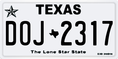 TX license plate DOJ2317