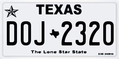 TX license plate DOJ2320