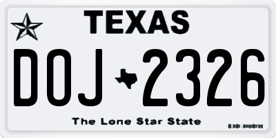 TX license plate DOJ2326