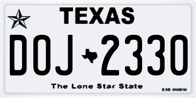 TX license plate DOJ2330