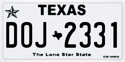 TX license plate DOJ2331