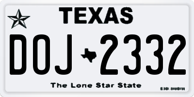 TX license plate DOJ2332