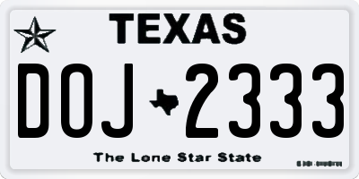 TX license plate DOJ2333