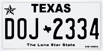 TX license plate DOJ2334