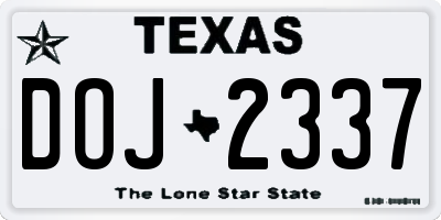 TX license plate DOJ2337