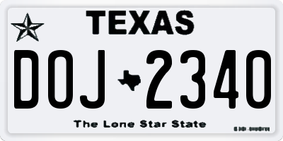 TX license plate DOJ2340