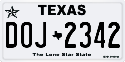 TX license plate DOJ2342