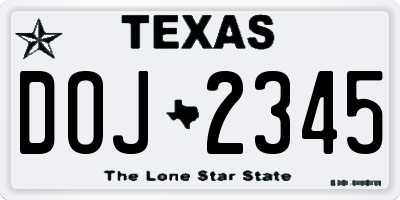 TX license plate DOJ2345