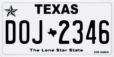 TX license plate DOJ2346