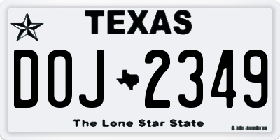 TX license plate DOJ2349