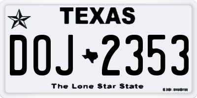 TX license plate DOJ2353