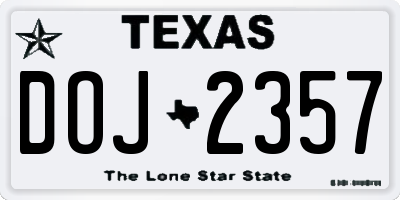 TX license plate DOJ2357