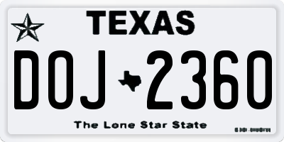 TX license plate DOJ2360