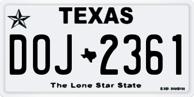 TX license plate DOJ2361
