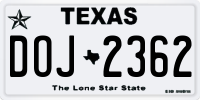 TX license plate DOJ2362