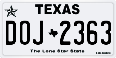 TX license plate DOJ2363