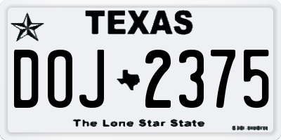 TX license plate DOJ2375