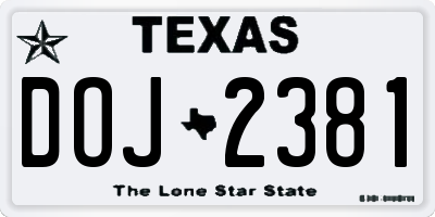TX license plate DOJ2381