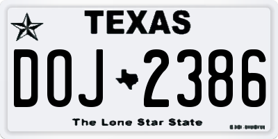 TX license plate DOJ2386