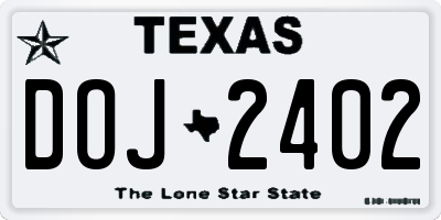 TX license plate DOJ2402