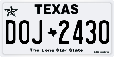 TX license plate DOJ2430