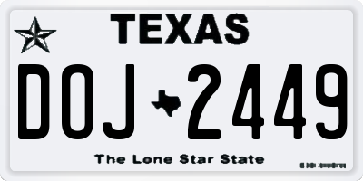 TX license plate DOJ2449
