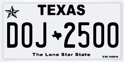 TX license plate DOJ2500