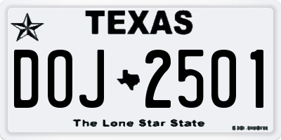 TX license plate DOJ2501