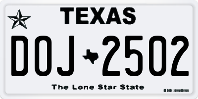 TX license plate DOJ2502