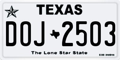 TX license plate DOJ2503