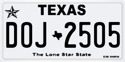 TX license plate DOJ2505