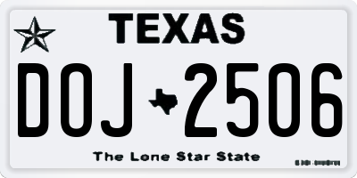 TX license plate DOJ2506