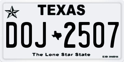 TX license plate DOJ2507