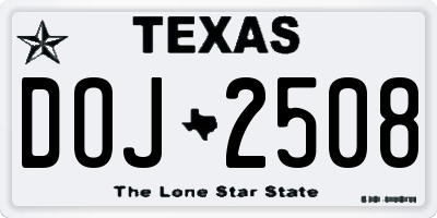TX license plate DOJ2508
