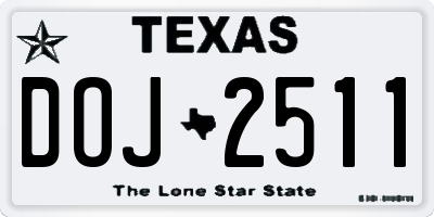 TX license plate DOJ2511