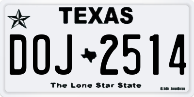 TX license plate DOJ2514