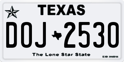 TX license plate DOJ2530