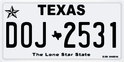 TX license plate DOJ2531