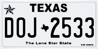 TX license plate DOJ2533