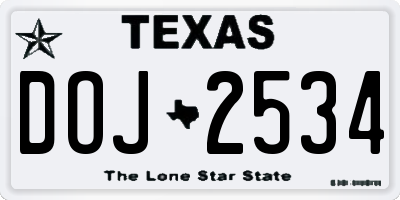 TX license plate DOJ2534