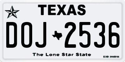 TX license plate DOJ2536