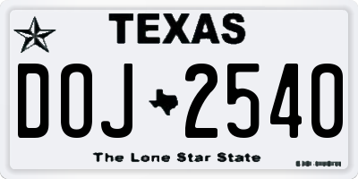 TX license plate DOJ2540