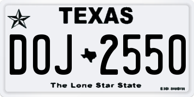 TX license plate DOJ2550