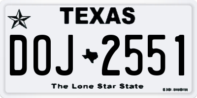 TX license plate DOJ2551