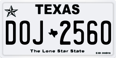 TX license plate DOJ2560