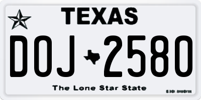 TX license plate DOJ2580
