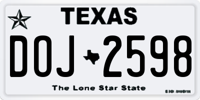 TX license plate DOJ2598