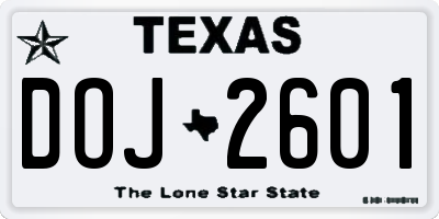 TX license plate DOJ2601